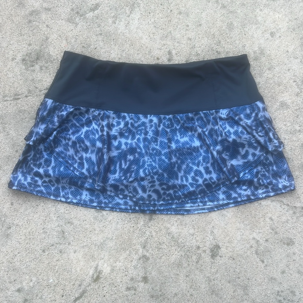Lucky In Love Metallic Leopard Print Layered Tennis Skort Women's L